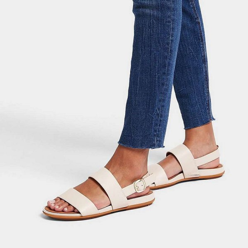 Women's FitFlop Gracie Leather Back-Strap Sandals Grey / Beige | 802ECQNTW