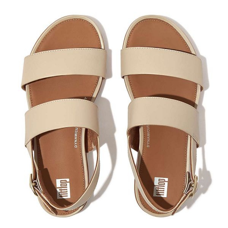 Women's FitFlop Gracie Leather Back-Strap Sandals Grey / Beige | 802ECQNTW