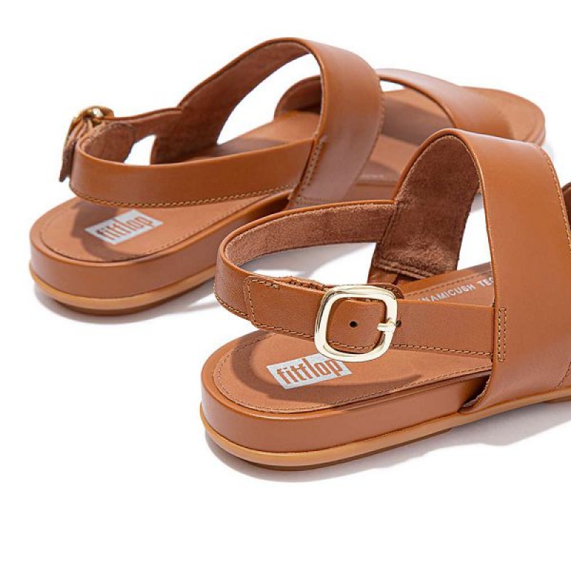 Women's FitFlop Gracie Leather Back-Strap Sandals Light Brown | 325OSIBPE