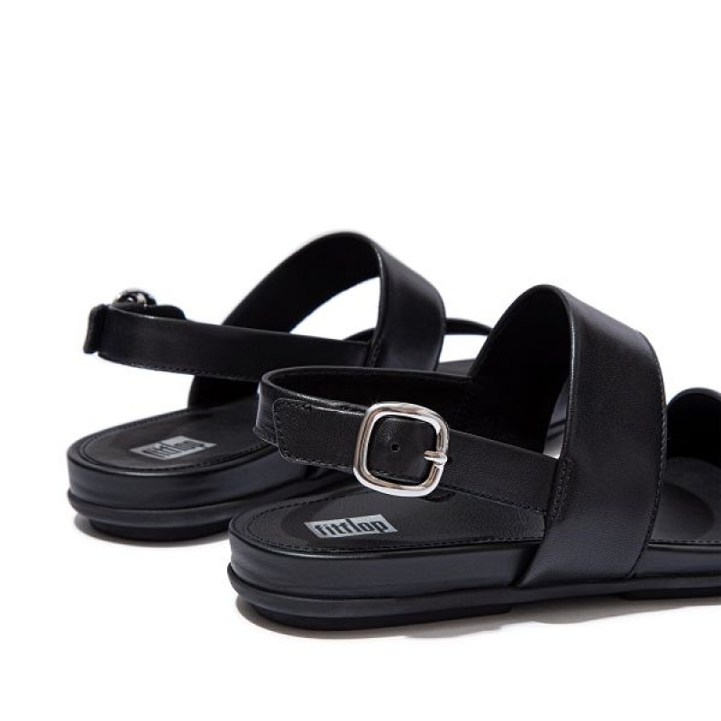 Women's FitFlop Gracie Leather Back-Strap Sandals Black | 369WMDKYB