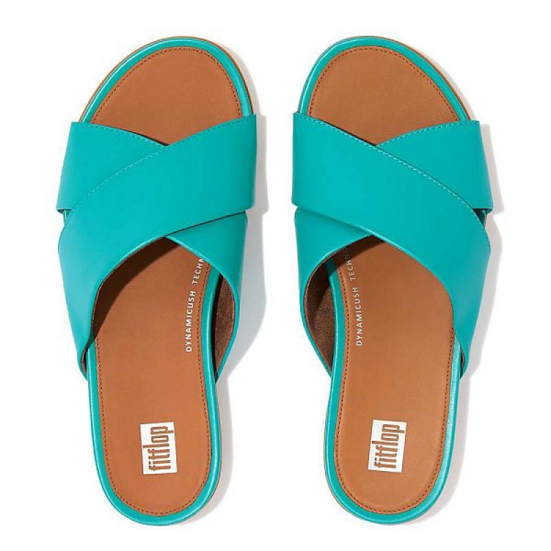 Women's FitFlop Gracie Leather Cross Slides Blue | 832QZDSKV