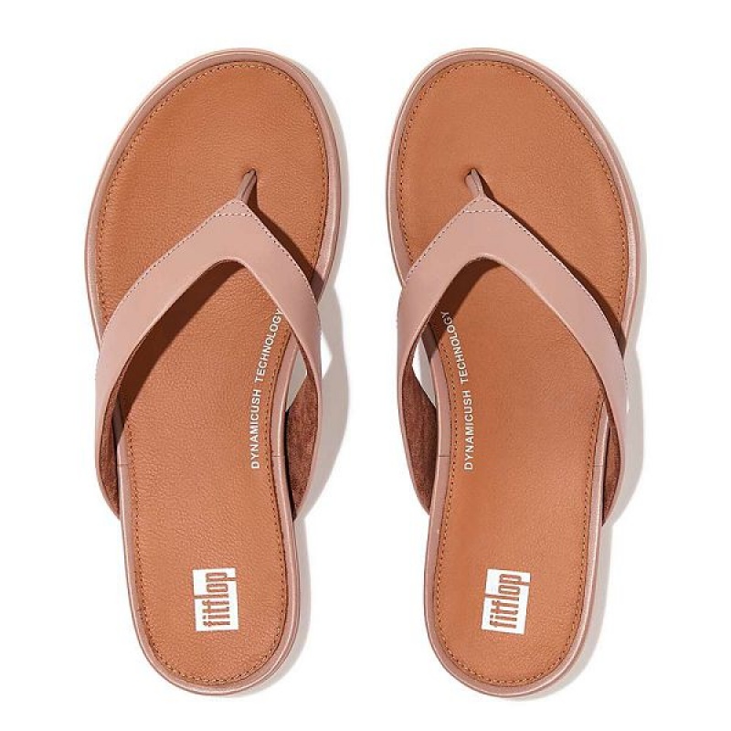 Women's FitFlop Gracie Leather Flip Flops Pink | 918WBKIHT