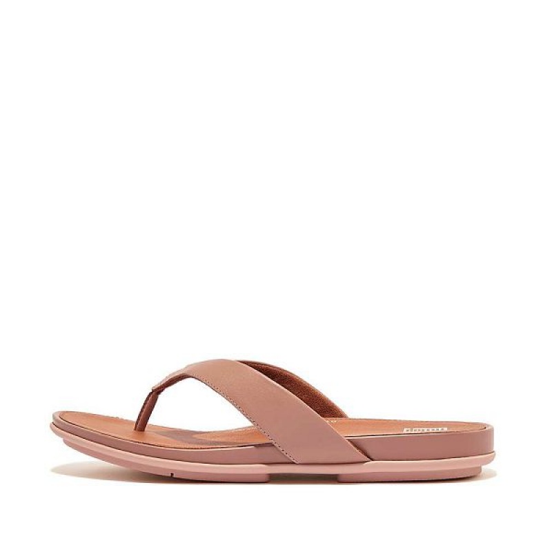 Women\'s FitFlop Gracie Leather Flip Flops Pink | 918WBKIHT