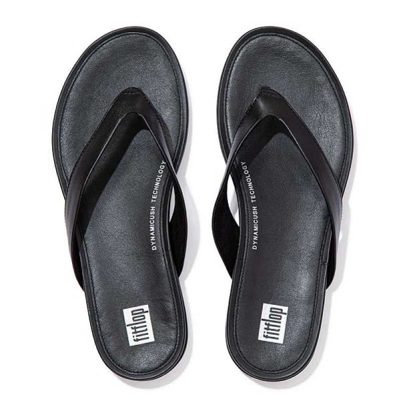 Women's FitFlop Gracie Leather Flip Flops Black | 763HMCGXO