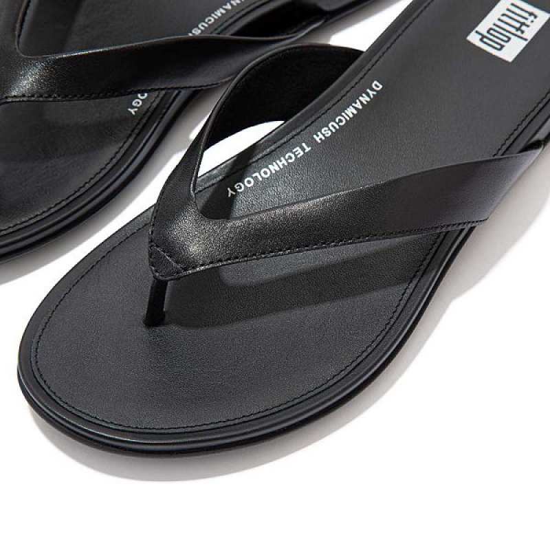 Women's FitFlop Gracie Leather Flip Flops Black | 763HMCGXO