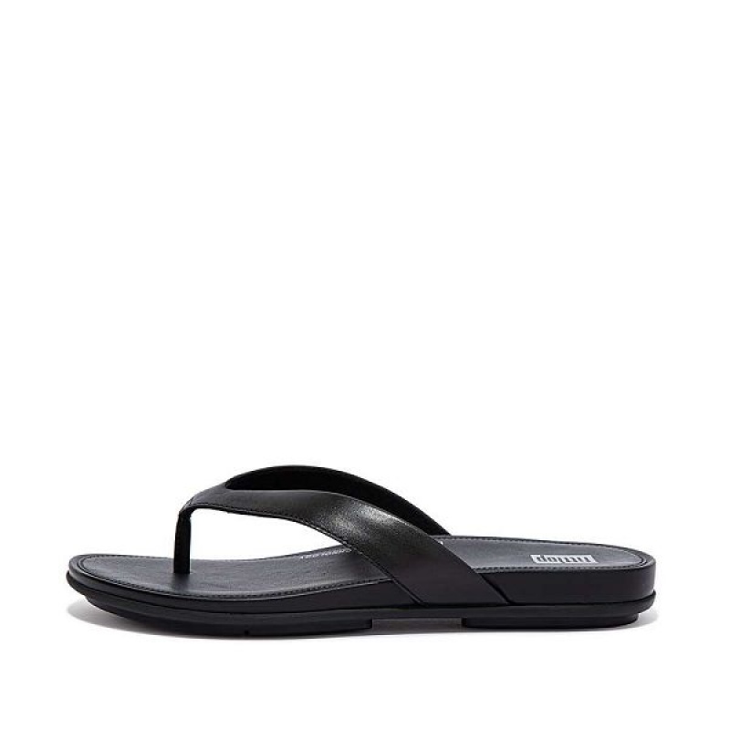 Women\'s FitFlop Gracie Leather Flip Flops Black | 763HMCGXO