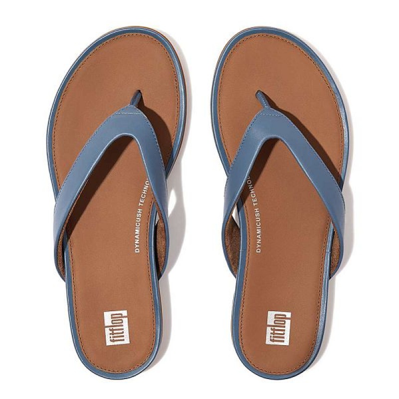 Women's FitFlop Gracie Leather Flip Flops Blue | 250ZQMTSI