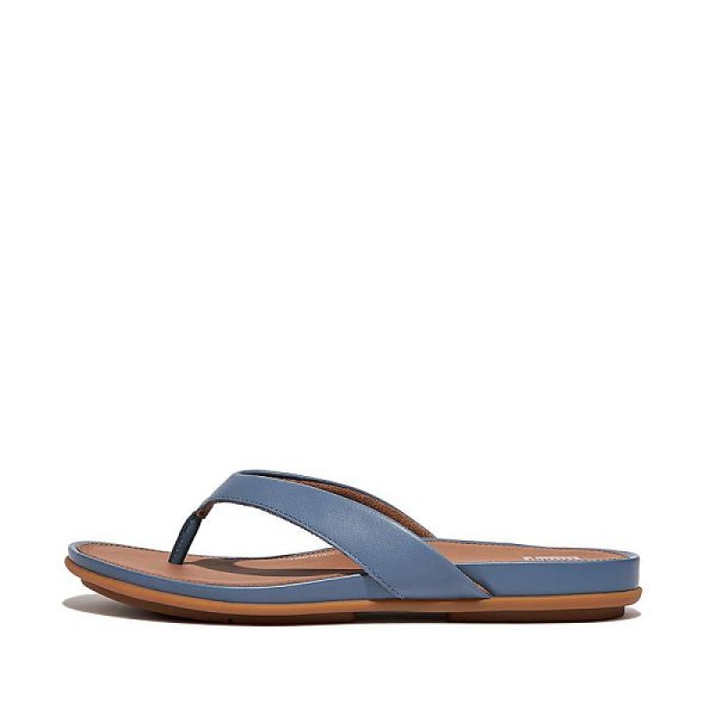 Women\'s FitFlop Gracie Leather Flip Flops Blue | 250ZQMTSI