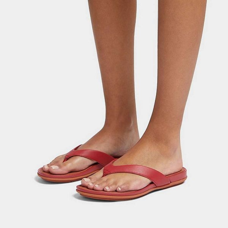 Women's FitFlop Gracie Leather Flip Flops Red | 142VURBIL