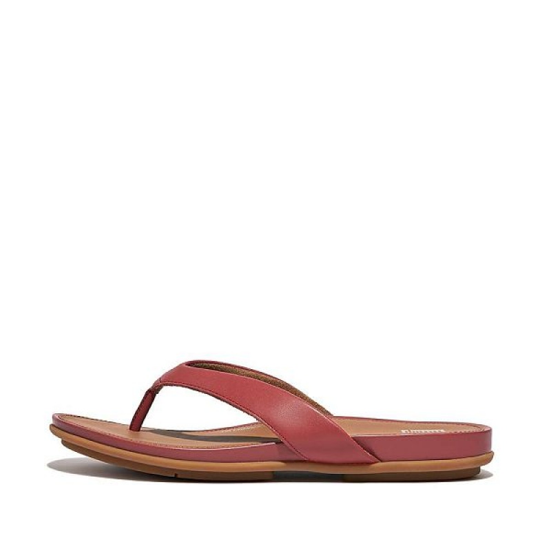 Women\'s FitFlop Gracie Leather Flip Flops Red | 142VURBIL