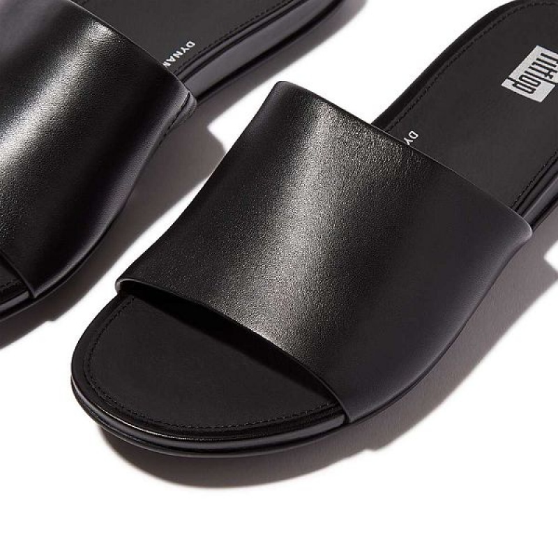 Women's FitFlop Gracie Leather Slides Black | 056XNFWJC