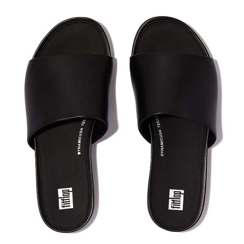 Women's FitFlop Gracie Leather Slides Black | 056XNFWJC