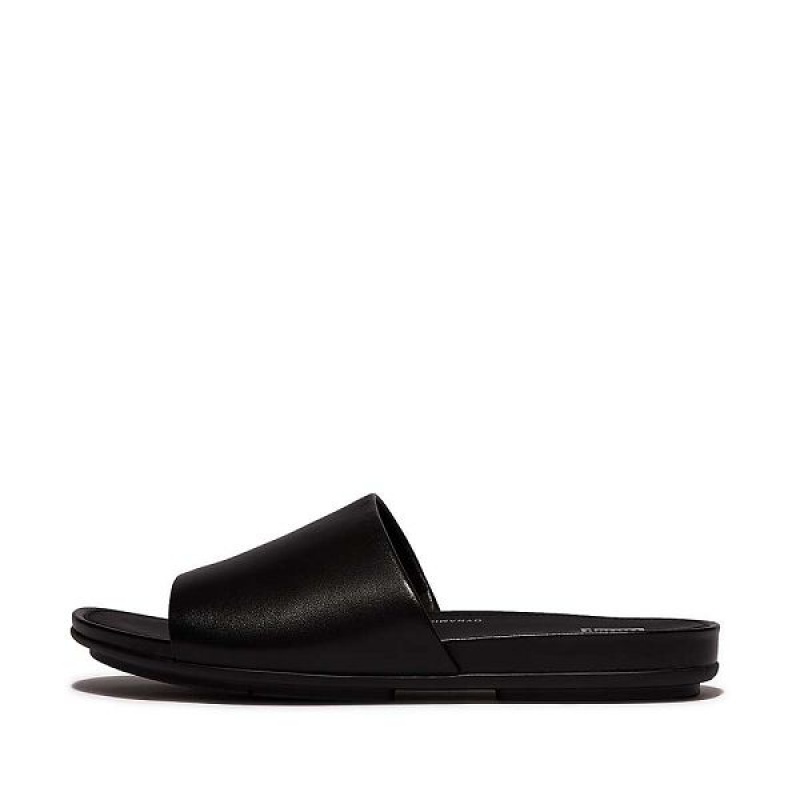 Women\'s FitFlop Gracie Leather Slides Black | 056XNFWJC