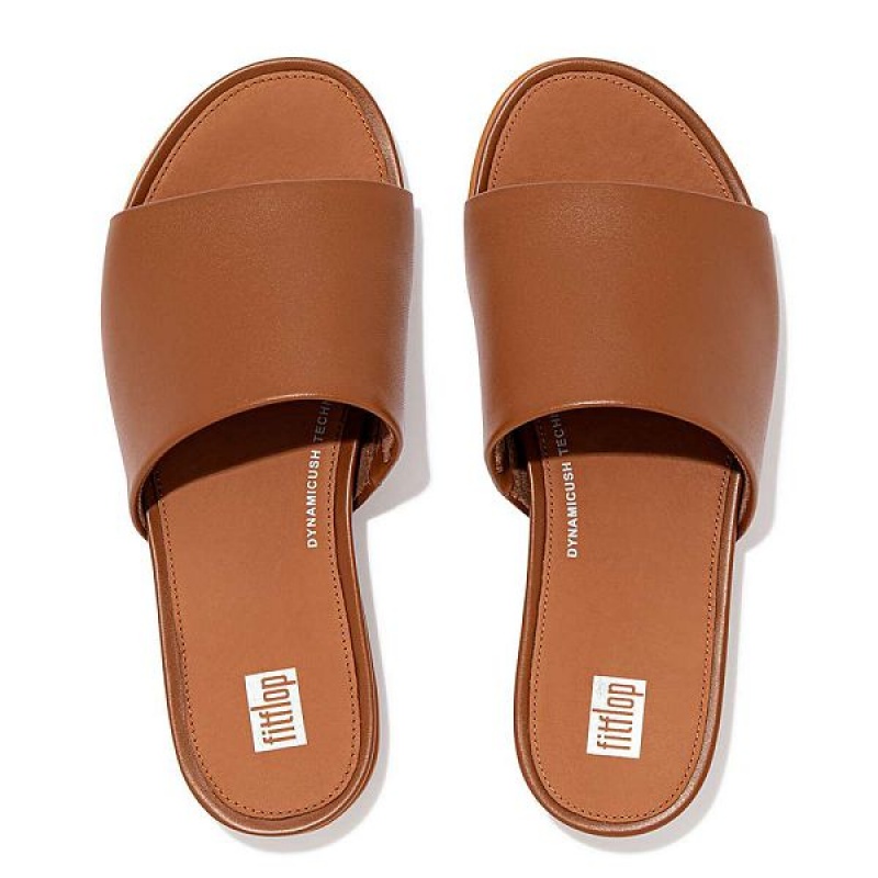 Women's FitFlop Gracie Leather Slides Light Brown | 091RHBMLY