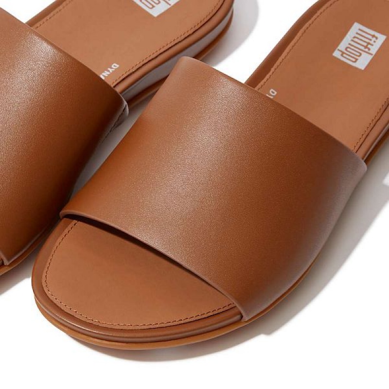 Women's FitFlop Gracie Leather Slides Light Brown | 091RHBMLY