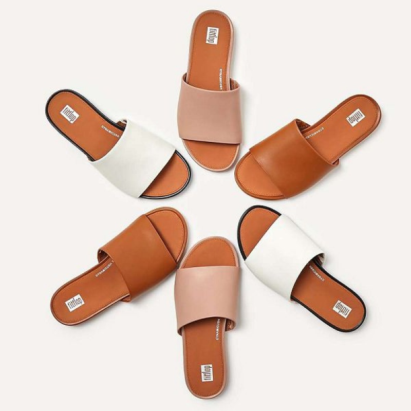 Women's FitFlop Gracie Leather Slides Light Brown | 091RHBMLY