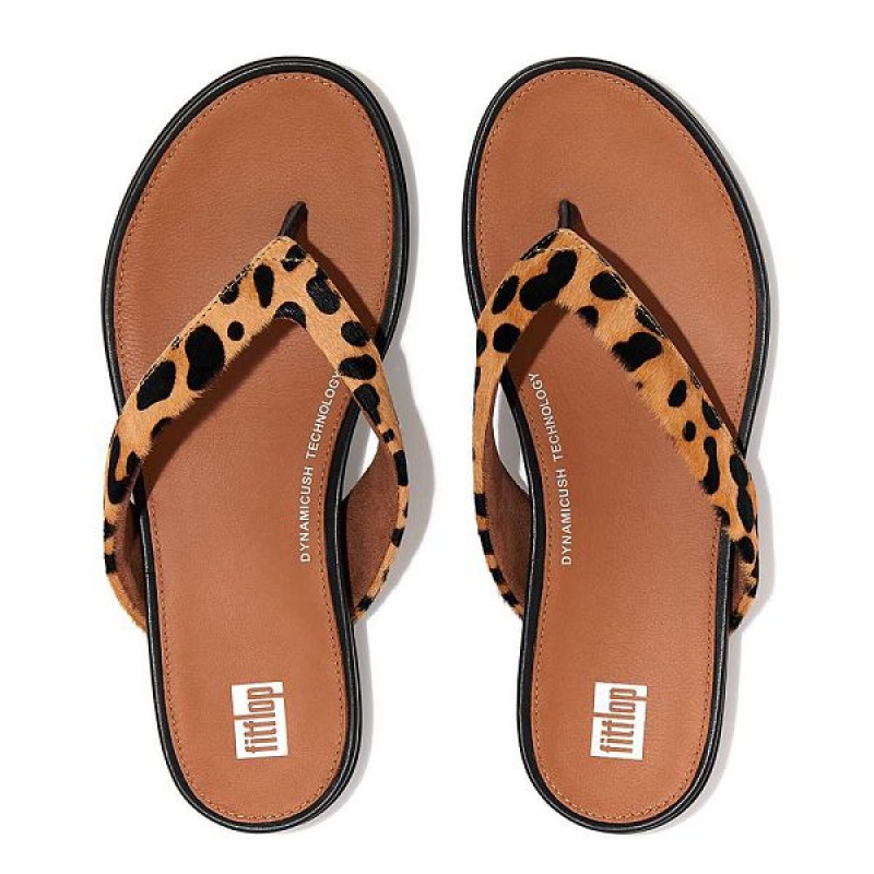 Women's FitFlop Gracie Leopard Print Leather Flip Flops Leopard | 301ZFEOQW