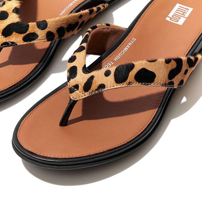 Women's FitFlop Gracie Leopard Print Leather Flip Flops Leopard | 301ZFEOQW