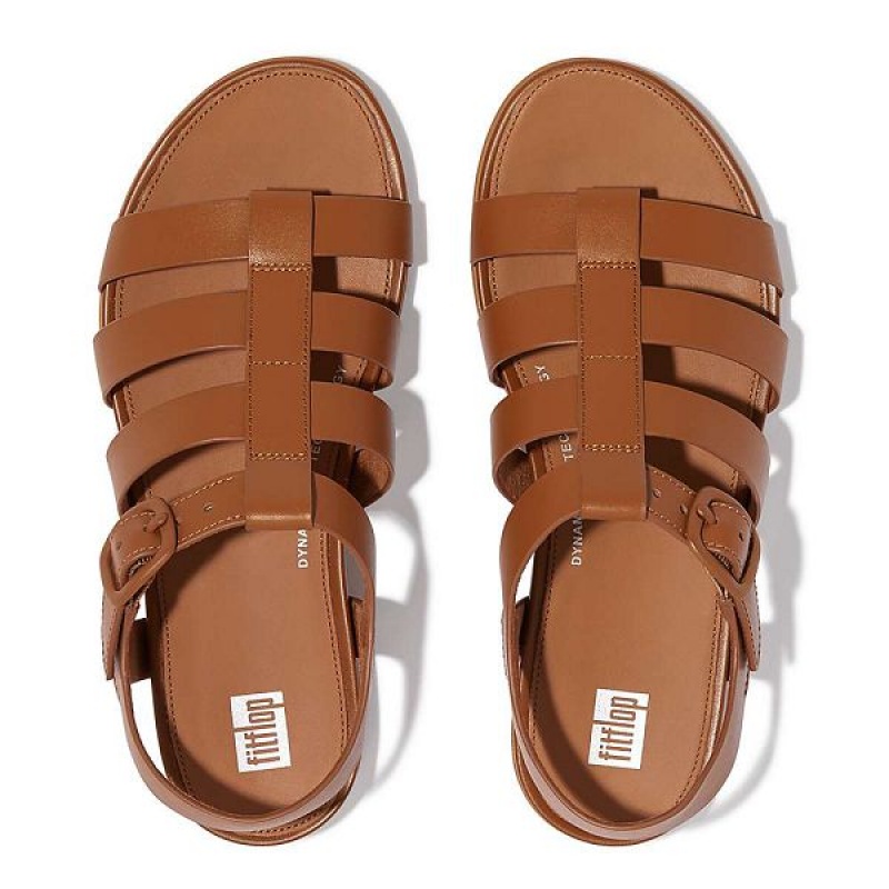 Women's FitFlop Gracie Matt Buckle Leather Fisherman Sandals Light Brown | 451KOCXZP