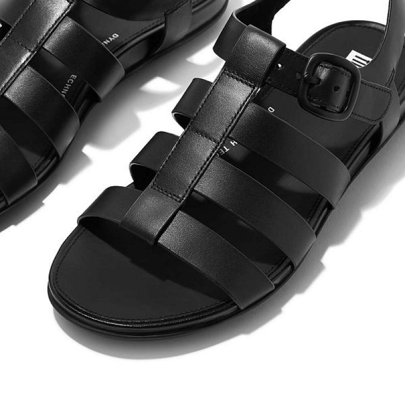 Women's FitFlop Gracie Matt Buckle Leather Fisherman Sandals Black | 621AWMHOR