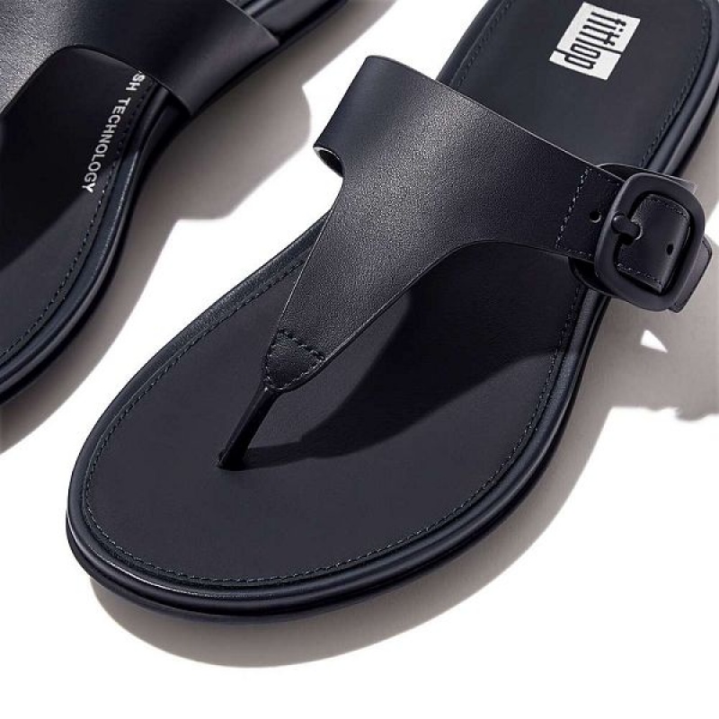 Women's FitFlop Gracie Matt Buckle Leather Toe-Post Sandals Navy | 849CYDUIW