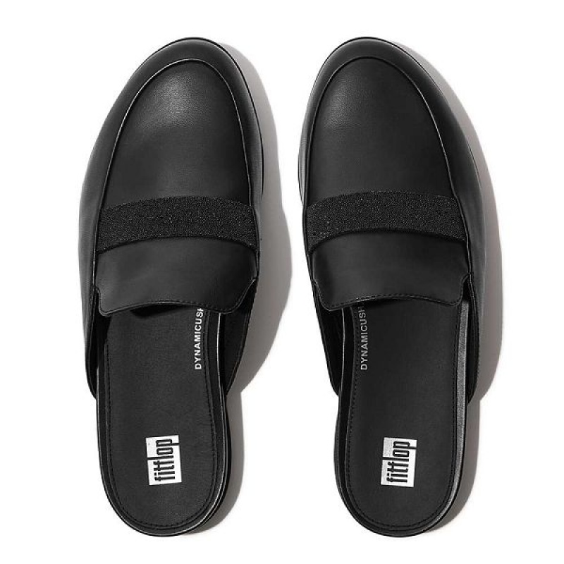 Women's FitFlop Gracie Opul Trim Leather Mules Black | 689KHZRSF