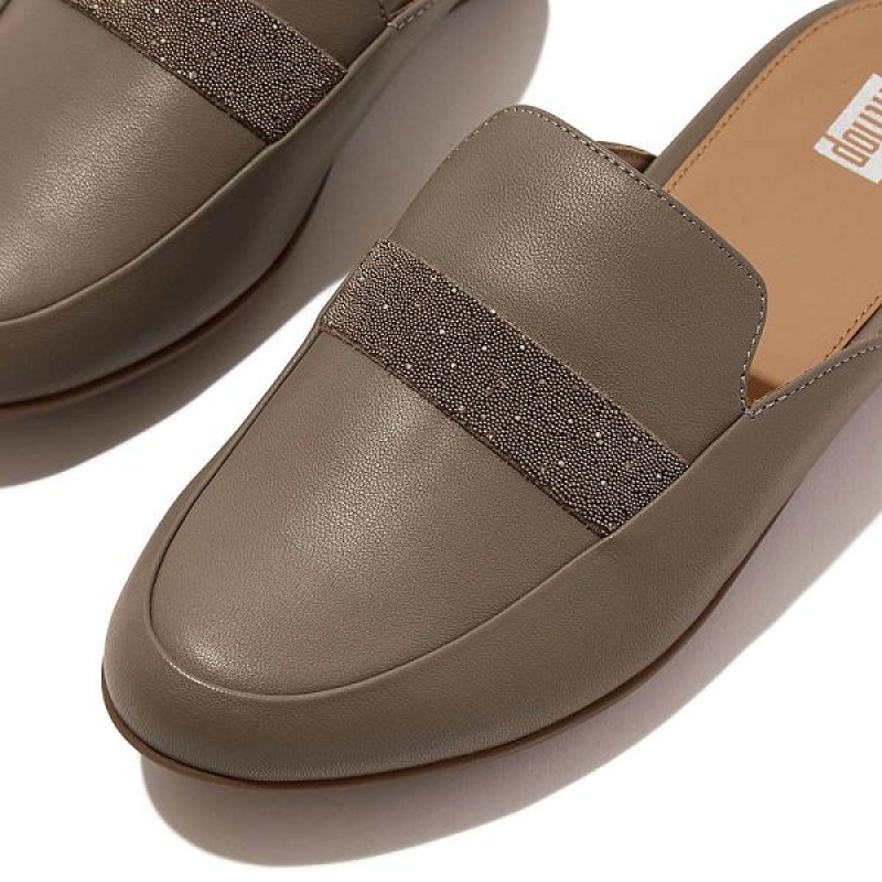 Women's FitFlop Gracie Opul Trim Leather Mules Grey | 190ROKSDM