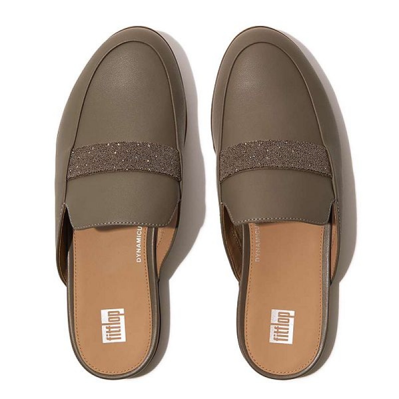 Women's FitFlop Gracie Opul Trim Leather Mules Grey | 190ROKSDM