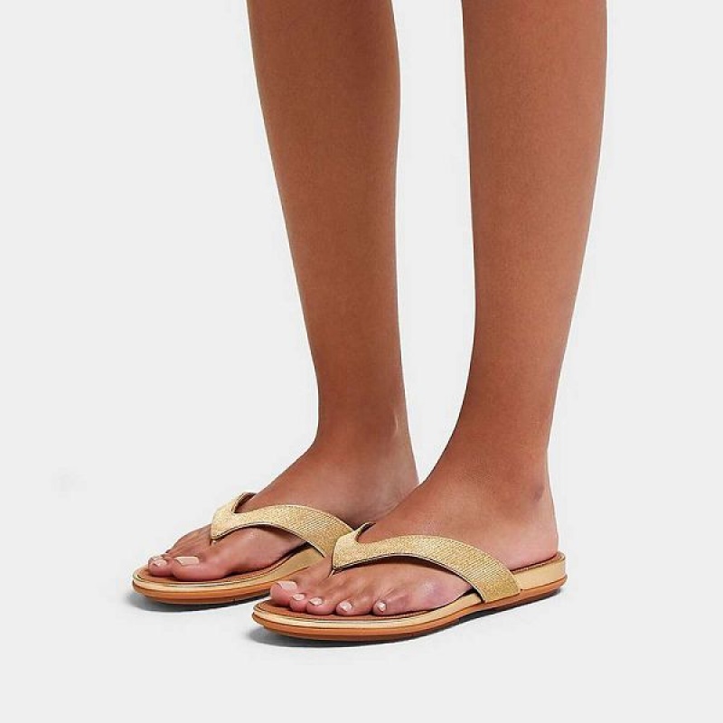 Women's FitFlop Gracie Shimmerlux Flip Flops Brown / Gold | 041JKHWMF