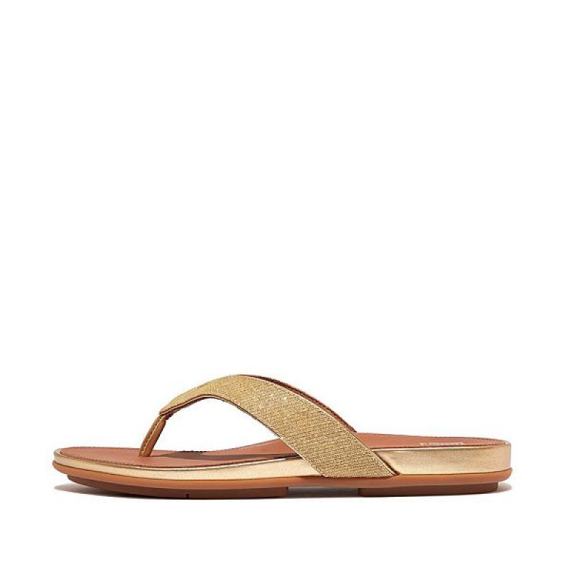 Women\'s FitFlop Gracie Shimmerlux Flip Flops Brown / Gold | 041JKHWMF