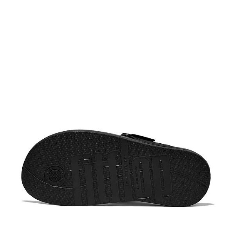 Women's FitFlop Iqushion Adjustable Buckle Flip Flops Black | 849QUXTSK