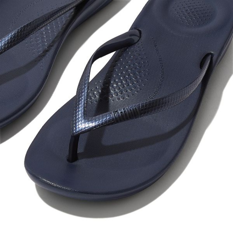 Women's FitFlop Iqushion Ergonomic Flip Flops Navy | 619OQJRES