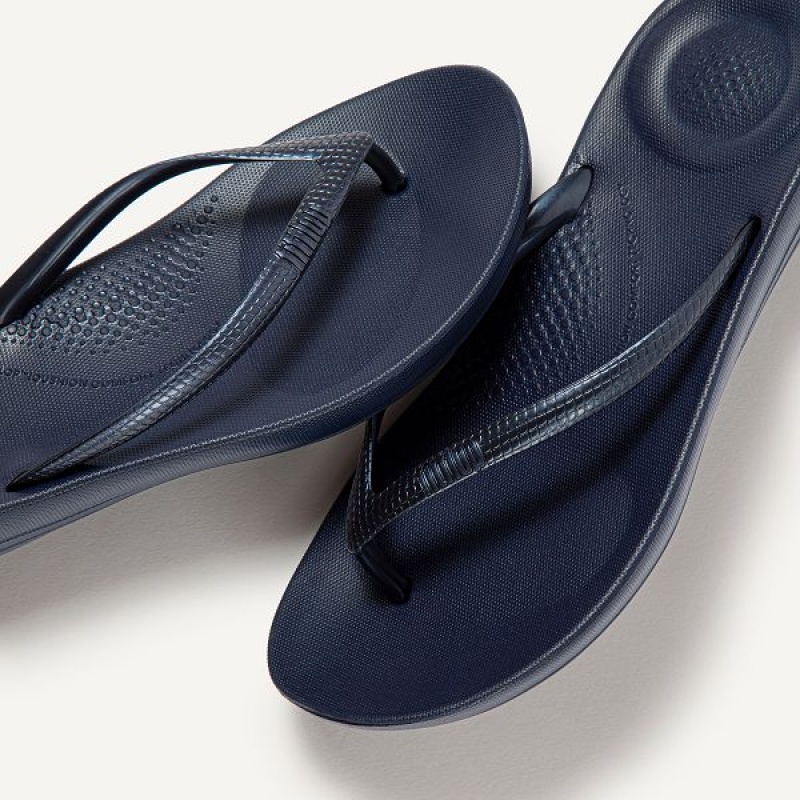 Women's FitFlop Iqushion Ergonomic Flip Flops Navy | 619OQJRES