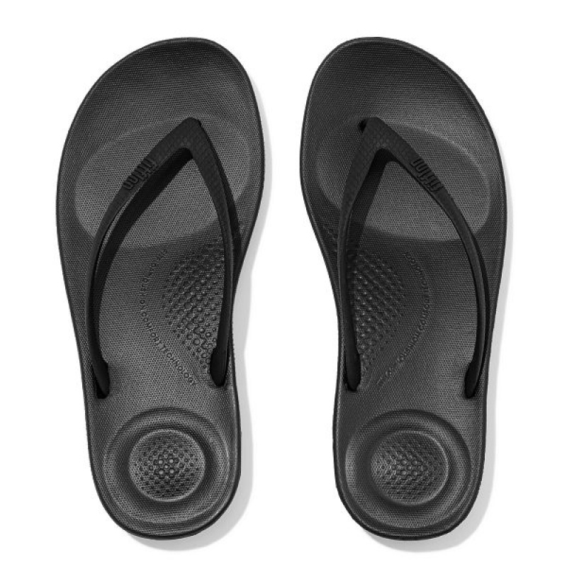 Women's FitFlop Iqushion Ergonomic Flip Flops Black | 735LQHKZN