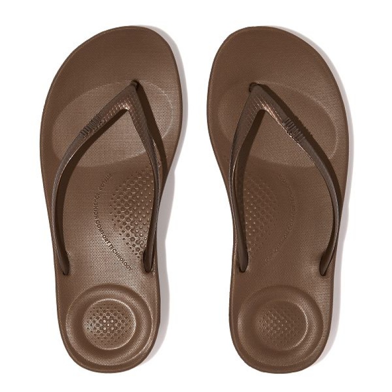 Women's FitFlop Iqushion Ergonomic Flip Flops Brown | 230JRZWTD