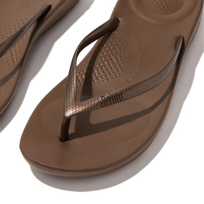 Women's FitFlop Iqushion Ergonomic Flip Flops Brown | 230JRZWTD