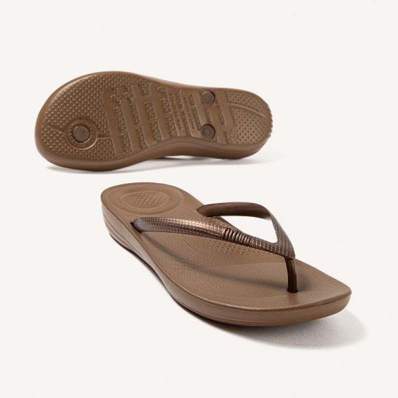 Women's FitFlop Iqushion Ergonomic Flip Flops Brown | 230JRZWTD