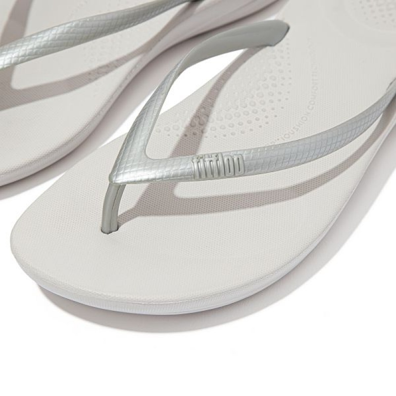 Women's FitFlop Iqushion Ergonomic Flip Flops Silver | 432TOLGQU