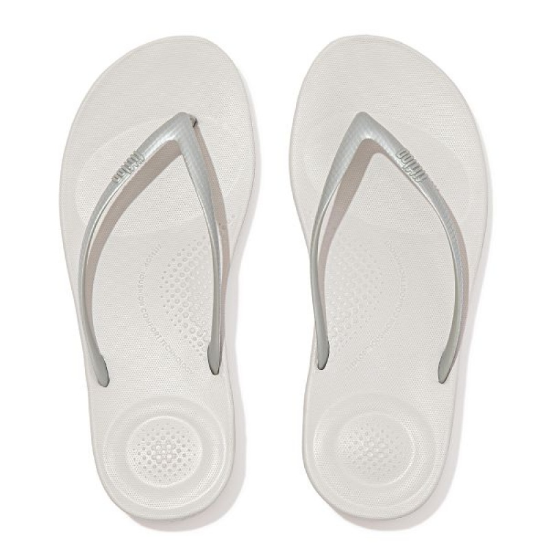 Women's FitFlop Iqushion Ergonomic Flip Flops Silver | 432TOLGQU