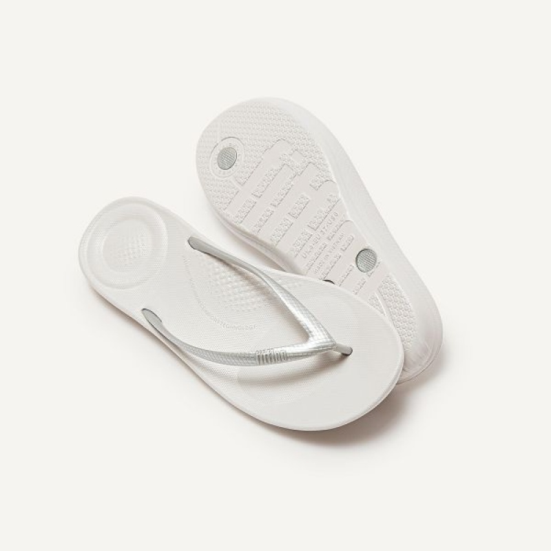 Women's FitFlop Iqushion Ergonomic Flip Flops Silver | 432TOLGQU