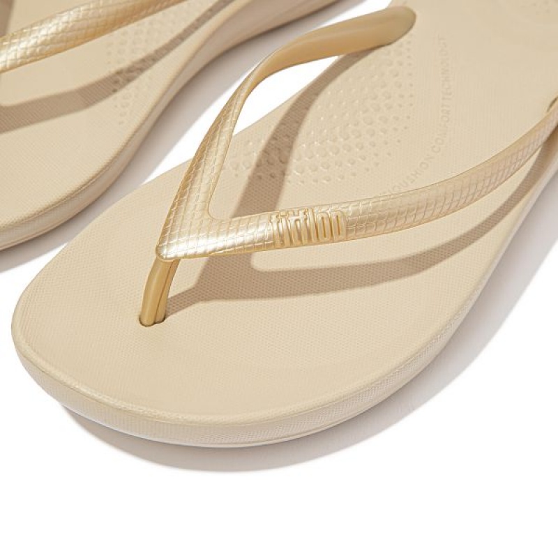 Women's FitFlop Iqushion Ergonomic Flip Flops Gold | 389JKVMCE