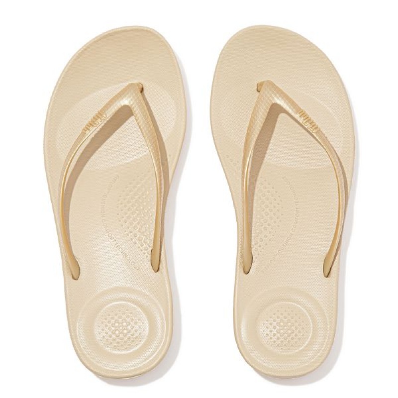 Women's FitFlop Iqushion Ergonomic Flip Flops Gold | 389JKVMCE