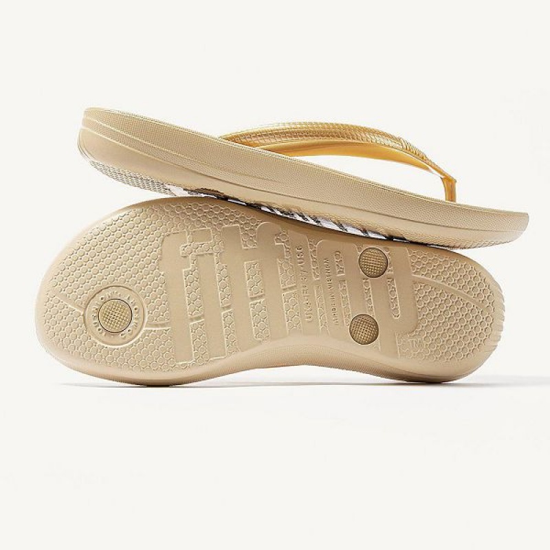 Women's FitFlop Iqushion Ergonomic Flip Flops Gold | 389JKVMCE