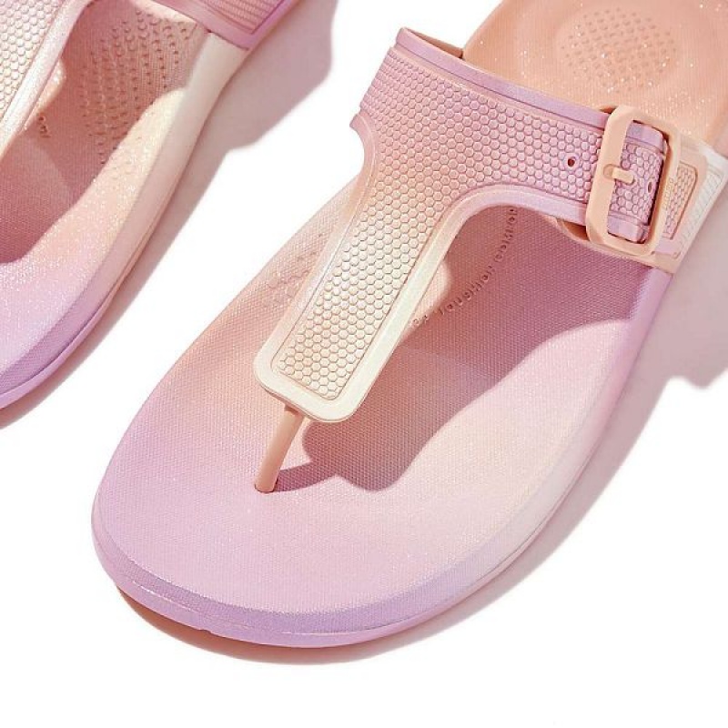 Women's FitFlop Iqushion Iridescent Adjustable Buckle Flip Flops White | 624UJEKAP