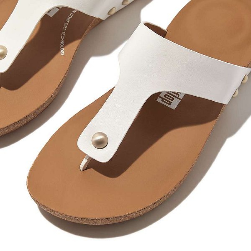 Women's FitFlop Iqushion Leather Toe-Post Sandals White | 129KATENG