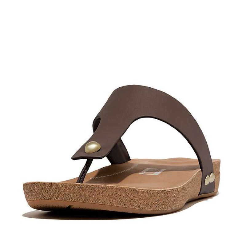 Women's FitFlop Iqushion Leather Toe-Post Sandals Brown | 870SHPWZE