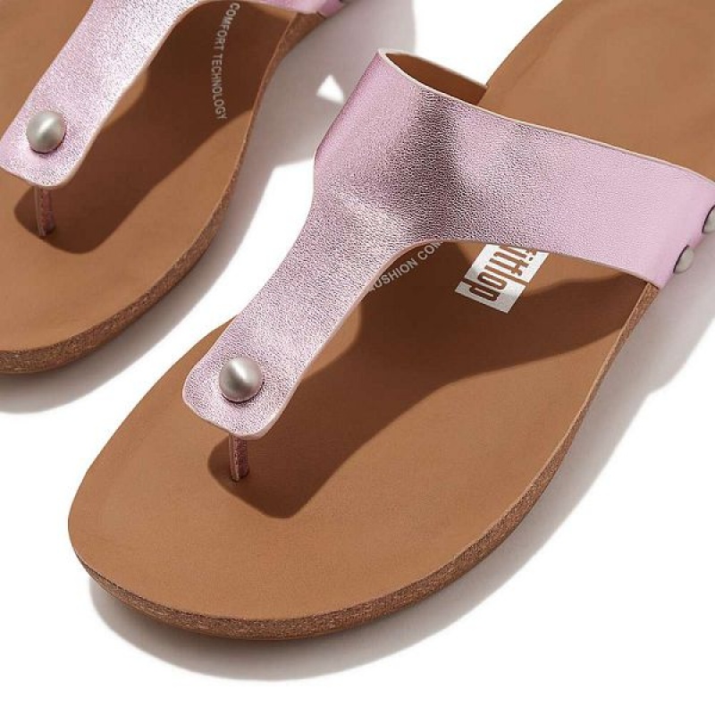 Women's FitFlop Iqushion Metallic Leather Toe-Post Sandals Purple | 741RAEQLC