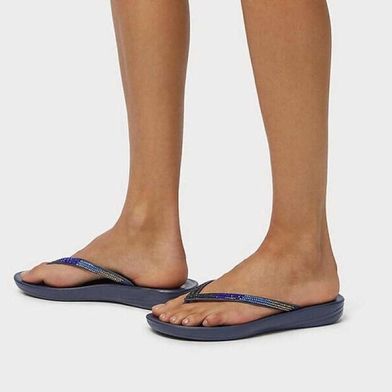 Women's FitFlop Iqushion Ombre Sparkle Flip Flops Navy | 607PKQVBL