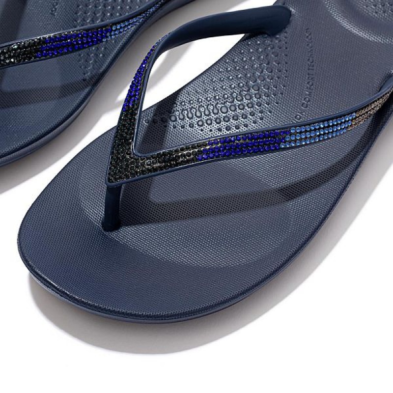 Women's FitFlop Iqushion Ombre Sparkle Flip Flops Navy | 607PKQVBL