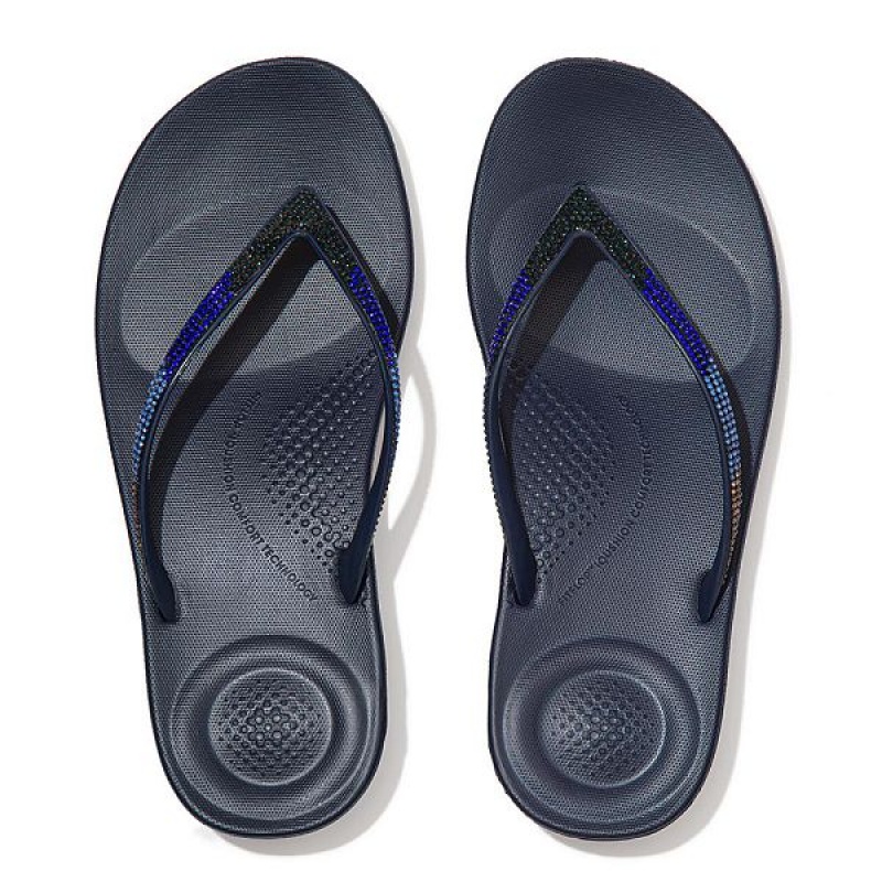 Women's FitFlop Iqushion Ombre Sparkle Flip Flops Navy | 607PKQVBL